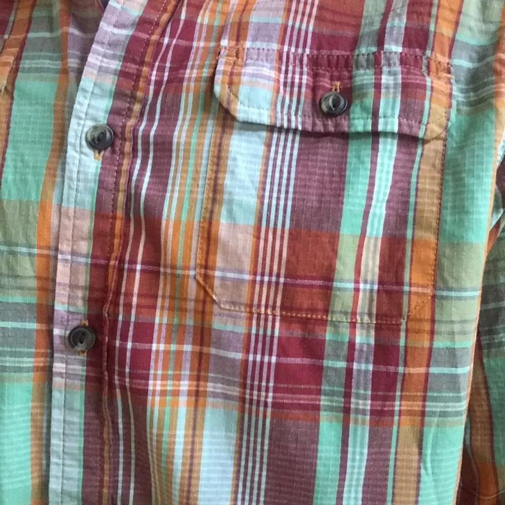 North Face Button Down Cotton Red Orange Green Long Sleeve Shirt Men's Size L